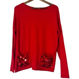 Lola Paris Soft Red Sweater Sz M/L Sequin Holiday Artsy Party Christmas Modal